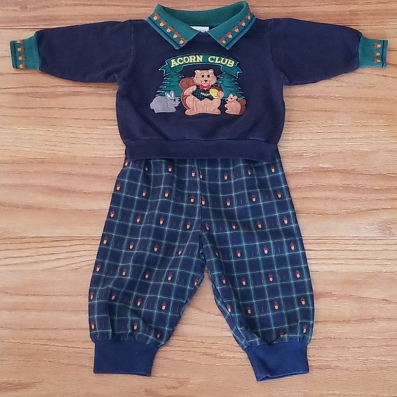 Outdoorsy Animals & Acorns Sweatshirt & Pants Set 6-9 Mos. - Picture 1 of 11